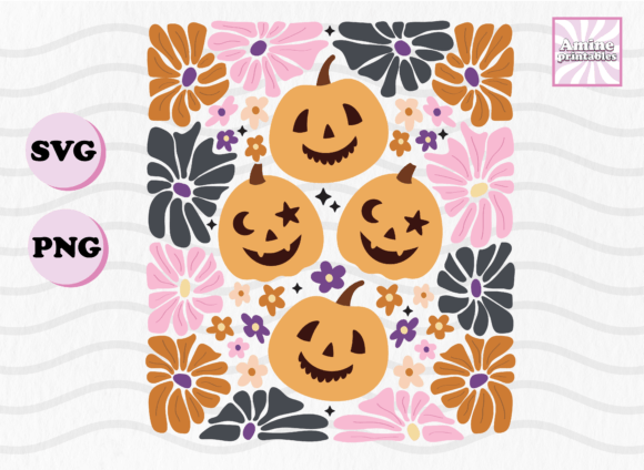 Boho Floral Pumpkin Groovy Halloween SVG