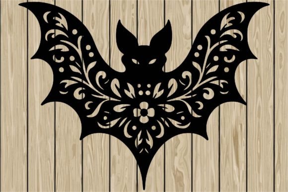 Floral Bat Stencil Silhouette SVG