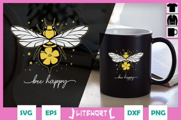 Floral Bee Happy Flowers Bee SVG