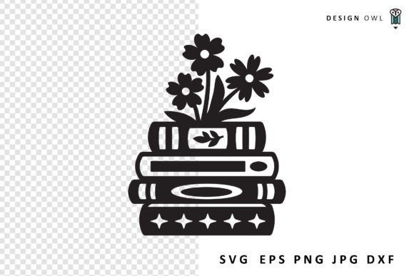 Floral Book Stack - Reading SVG