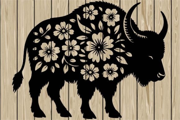 Floral Buffalo Stencil Silhouette SVG