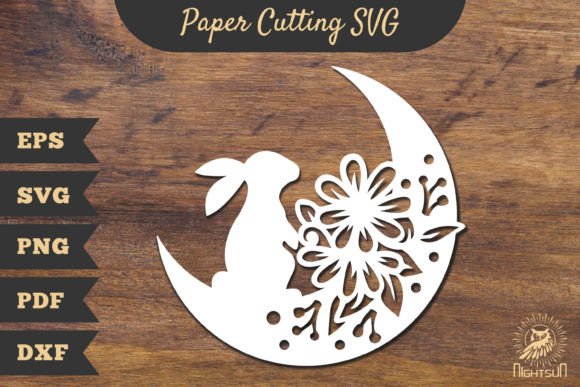 Floral Bunny and Moon Papercut SVG 1