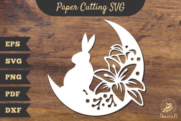 Floral Bunny and Moon Papercut SVG 3