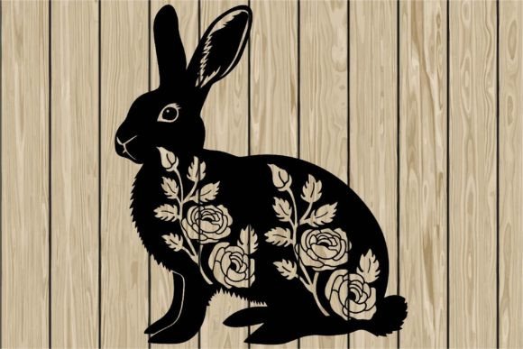 Floral Bunny Stencil Silhouette SVG