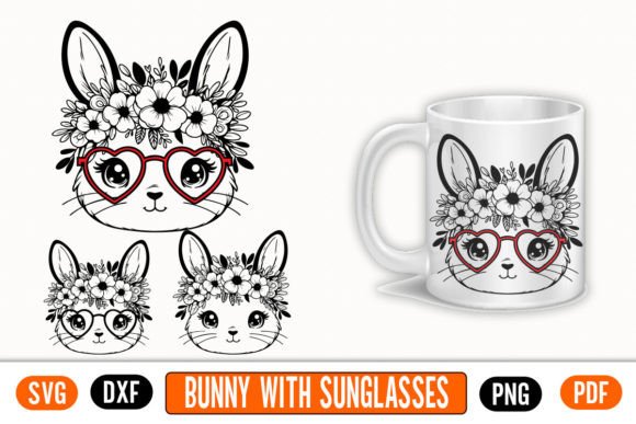 Floral Bunny with Heart Sunglasses SVG