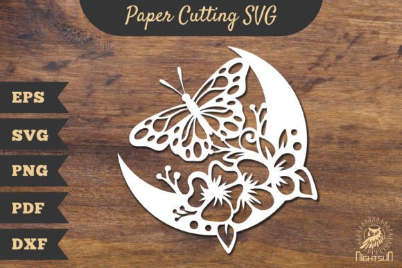 Floral Butterfly and Moon Papercut SVG 1