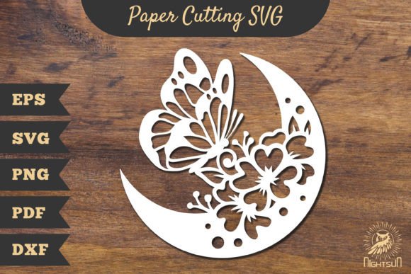 Floral Butterfly and Moon Papercut SVG 2