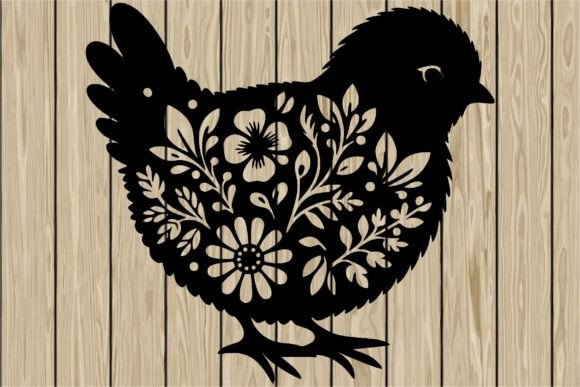 Floral Chick Stencil Silhouette SVG