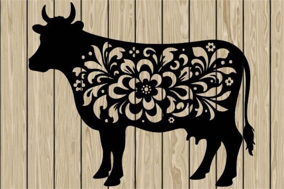 Floral Cow Stencil Silhouette SVG