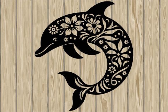 Floral Dolphin Stencil Silhouette SVG