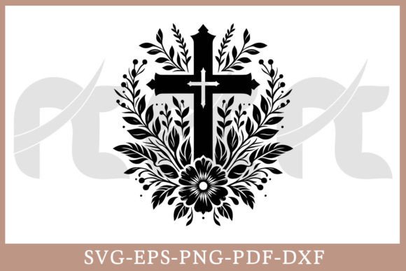 Floral Faith Cross Silhouette Vector SVG