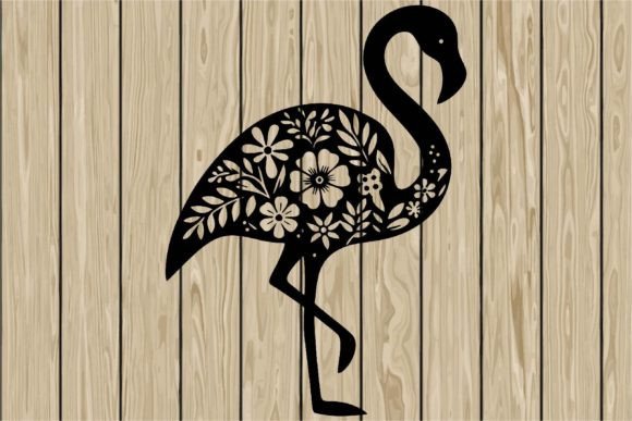 Floral Flamingo Stencil Silhouette SVG