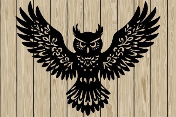 Floral Flying Owl Stencil Silhouette SVG