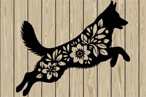 Floral German Shepherd Stencil Svg