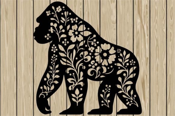 Floral Gorilla Walking Stencil SVG