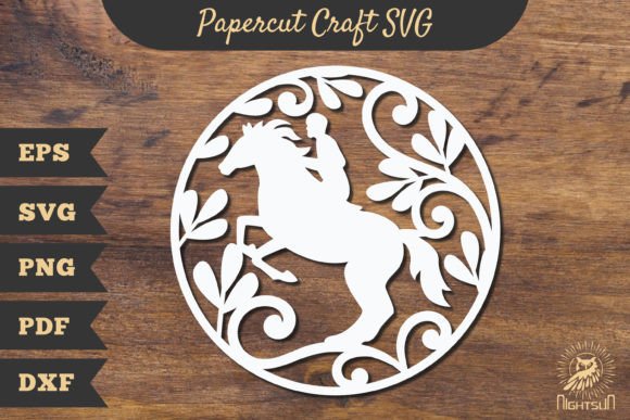 Floral Horse Riding Papercut Craft SVG