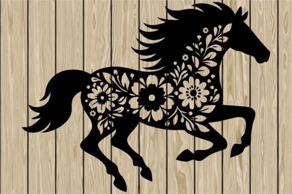 Floral Horse Running Stencil SVG