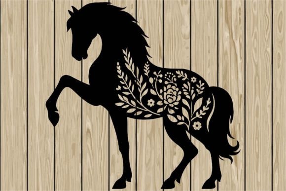 Floral Horse Showing Stencil Silhouette