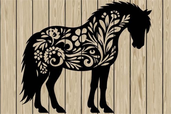 Floral Horse Standing Stencil Silhouette