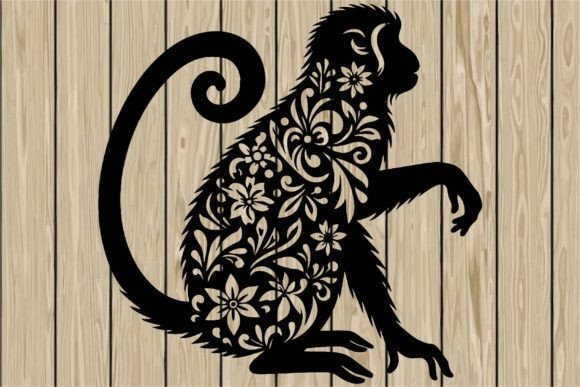 Floral Monkey Stencil Silhouette SVG