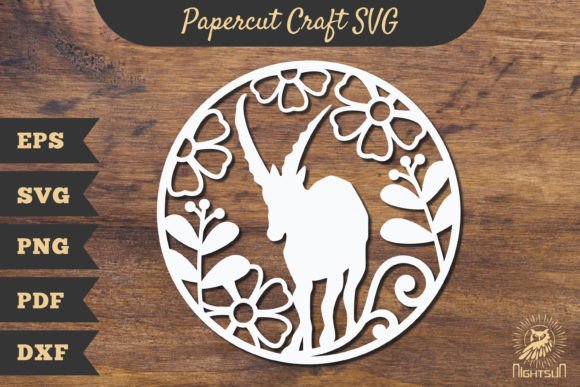 Floral Mountain Goat Papercut Craft SVG