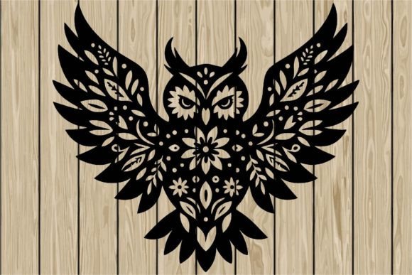 Floral Owl Flying Stencil Silhouette SVG