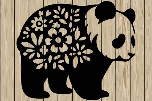 Floral Panda Stencil Silhouette SVG