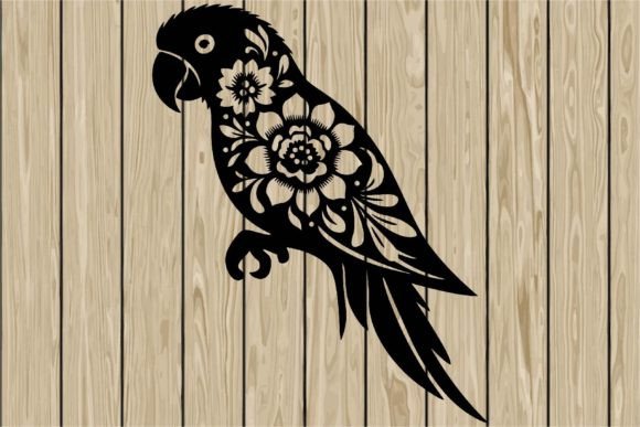 Floral Parrot Stencil Silhouette SVG