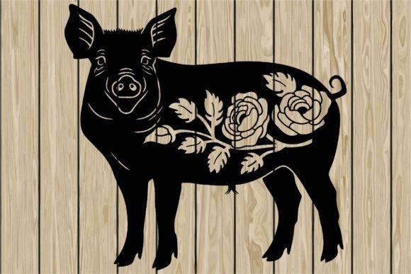Floral Pig Stencil Silhouette SVG