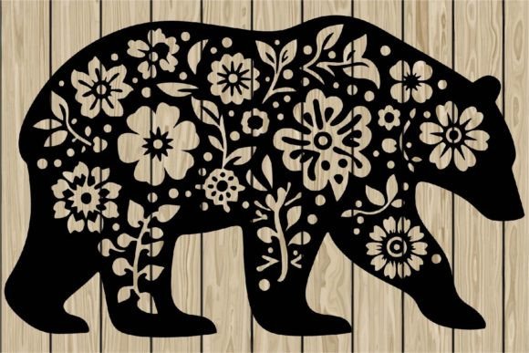 Floral Polar Bear Stencil Silhouette SVG