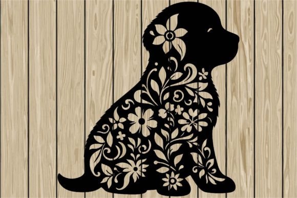 Floral Puppy Stencil Silhouette SVG