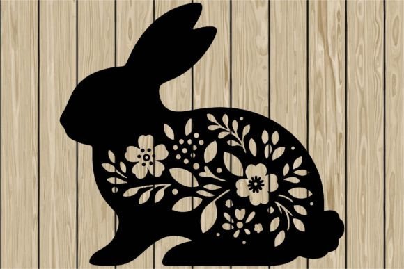 Floral Rabbit Stencil Silhouette SVG