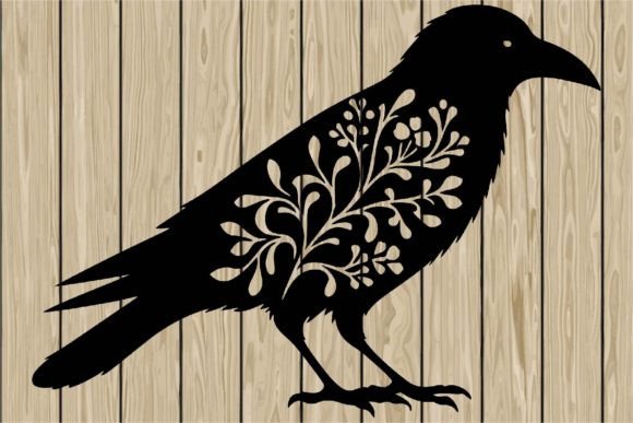Floral Raven Stencil Silhouette SVG