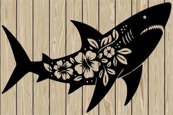 Floral Shark Stencil Silhouette SVG