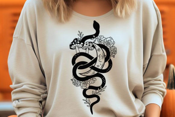 Floral Snake with Crescent Moon SVG