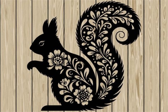 Floral Squirrel Stencil Silhouette SVG