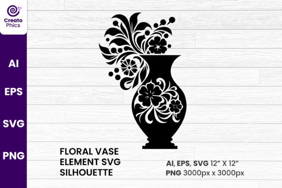 Floral Vase Element Silhouette Decor Svg