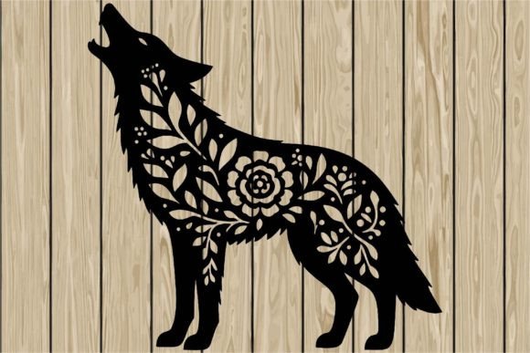Floral Wolf Howling Stencil Silhouette S