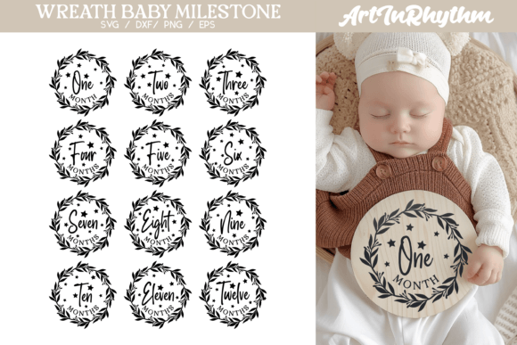 Floral Wreath Baby Monthly Milestone Svg