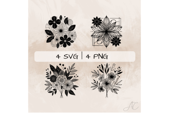 Flower SVG Bundle, Geometric Floral PNG