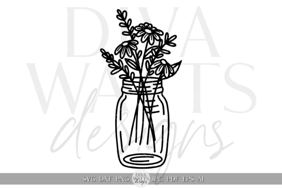 Minimalist Floral Mason Jar Graphic SVG